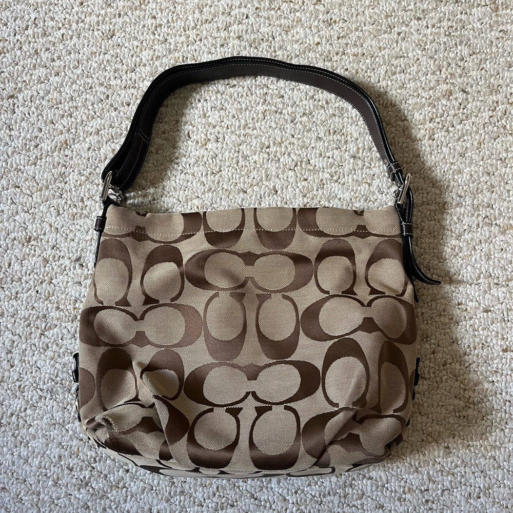Coach Signature Duffel Bag Top Zip Brown Khaki Crossbody NEW $328